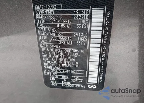 2024 Infiniti Qx50 Luxe из США, поврежденный, VIN 3PCAJ5BA3RF110267